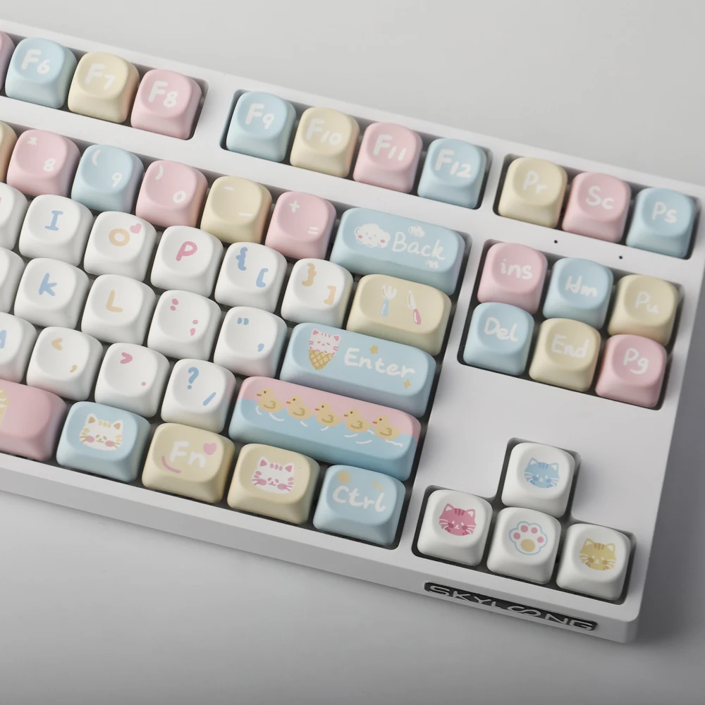 Round Macaron Keycap MOA Profile Keycaps PBT Dye Sublimation Cat Candy Color Key Caps For MX Switch Keyboard 2.25U 2.75U Space
