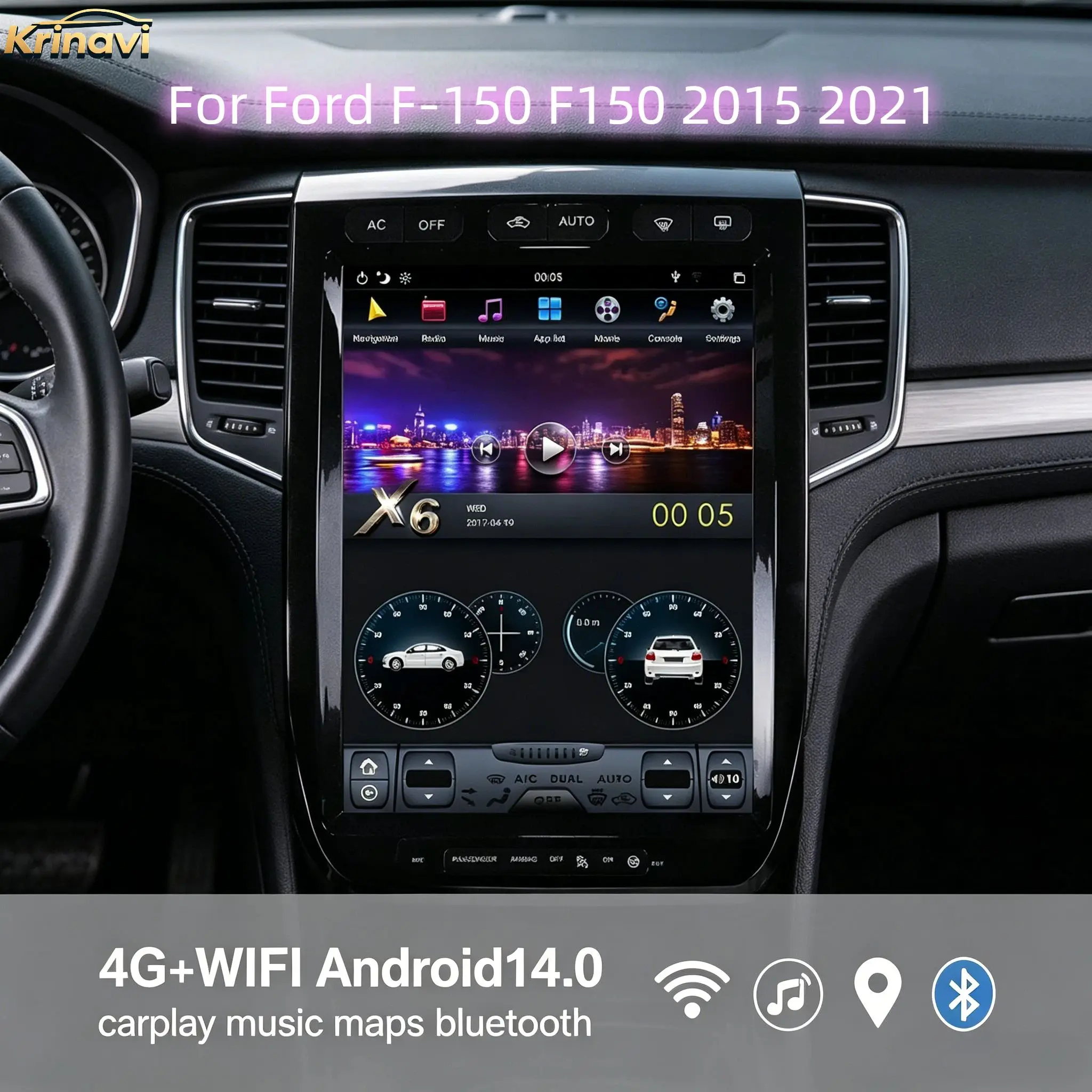 

13.0 Inch Android 14 Vertical Screen Car Radio GPS Navi Stereo Player CarPlay WiFi 4G DSP For Ford F150 F-150 2015-2021