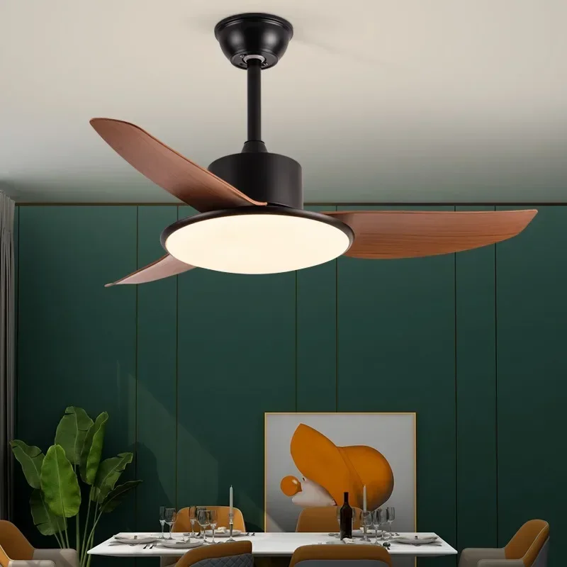Nordic wind living room fan light modern simple dining room study ceiling fan light five-leaf inverter with fan chandelier