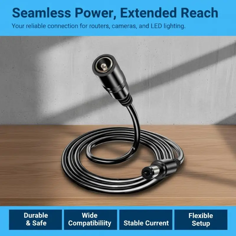 DC 12V Power Adapter Extension Cable 5.5*2.1mm 1M Flexible Cable for CCTV Camera Router Desktop Monitor LED Light