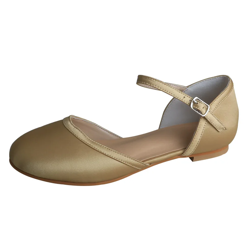 Customized Comfortable Round Toe Bridal Shoes Flats with Ankle Strap Big Size