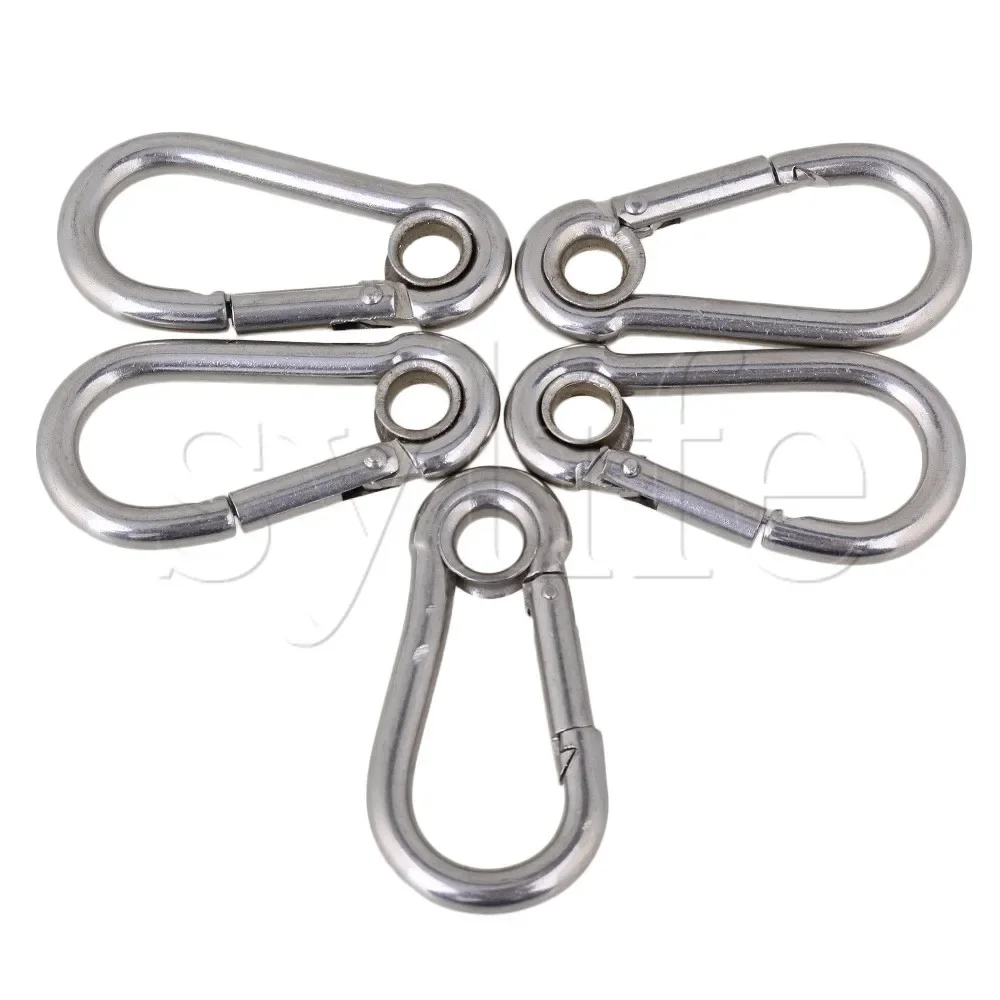 5PCS 304 Stainless Steel Carabiner Hook 50mm M5 Thread Heavy Duty Secure Lock