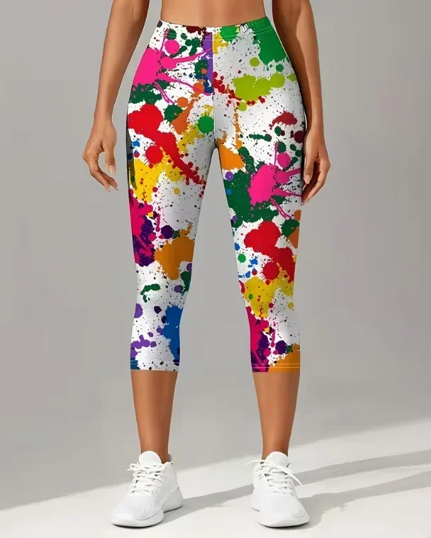 Women Retro Comic Graffiti Letter Print High Waisted Leggings Slimming Skin-Friendly Breathable Soft Flattering Gym  Comfy