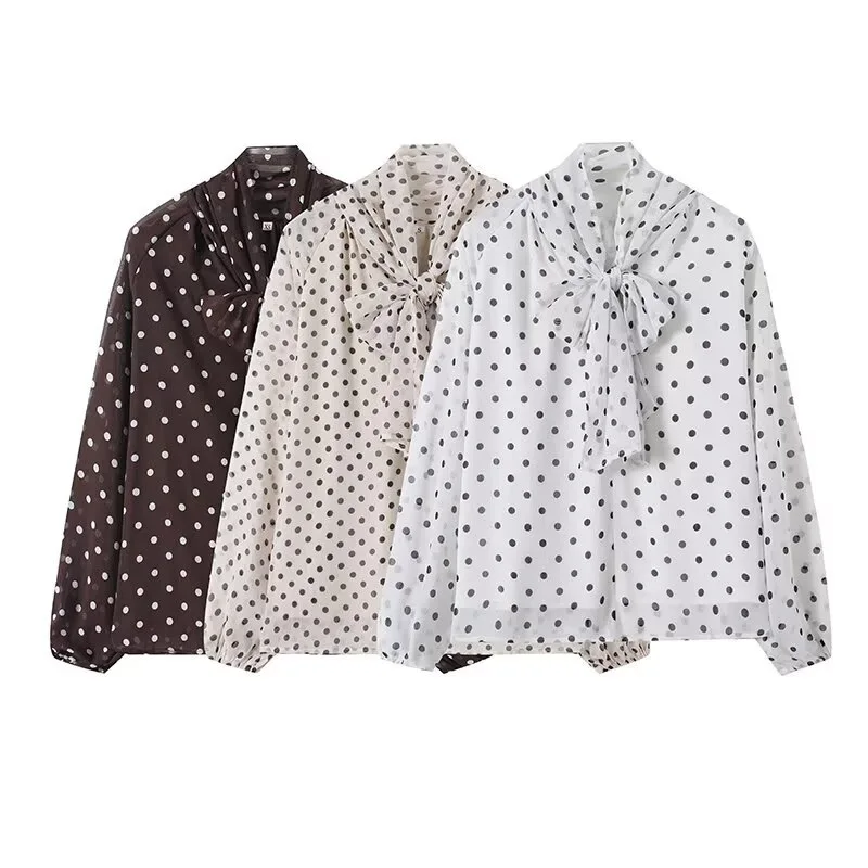 Spring 2026 Women's Casual Loose Polka Dot Long Sleeve Shirt Versatile Fashion Printed Top for Women