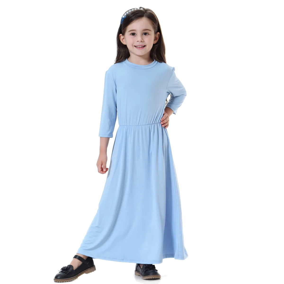 Morocco Arab Vestidos Children Girl Abaya Dubai Kaftan Long Maxi Bodycon Muslim Hijab Dress Turkish Kid\'s Islamic Clothing