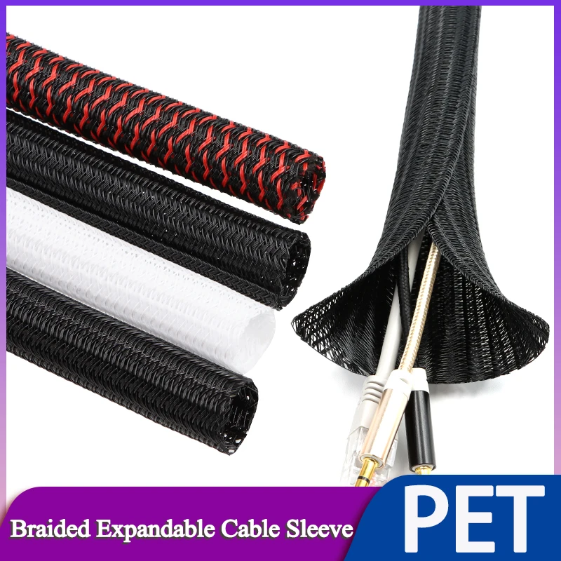 

1~50m 3~50mm PET Braided Expandable Cable Sleeve Flexible Self Closed Insulated Wrap Pipe Split Wire Line Protector Organizer