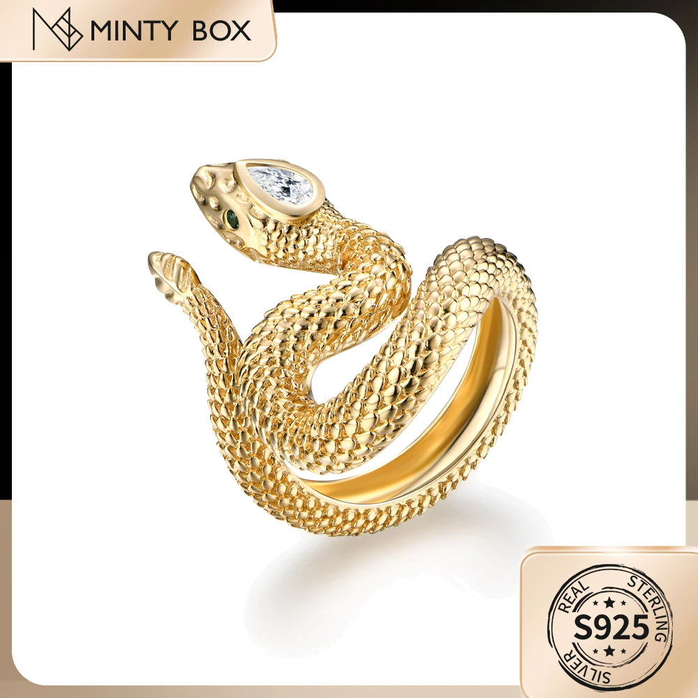 

MINTYBOX Moissanite Ring D VVS1 Snake Rings For Women Men Punk Hip Hop Open Adjustable Ring 925 Sterling Silve Fine Jewelry
