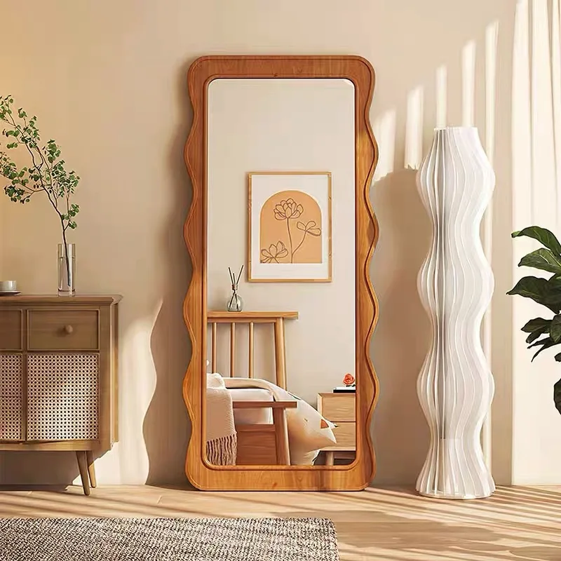 Medieval style solid wood tempered full body mirror floor mirror bedroom living room Internet celebrity fitting mirror home livi