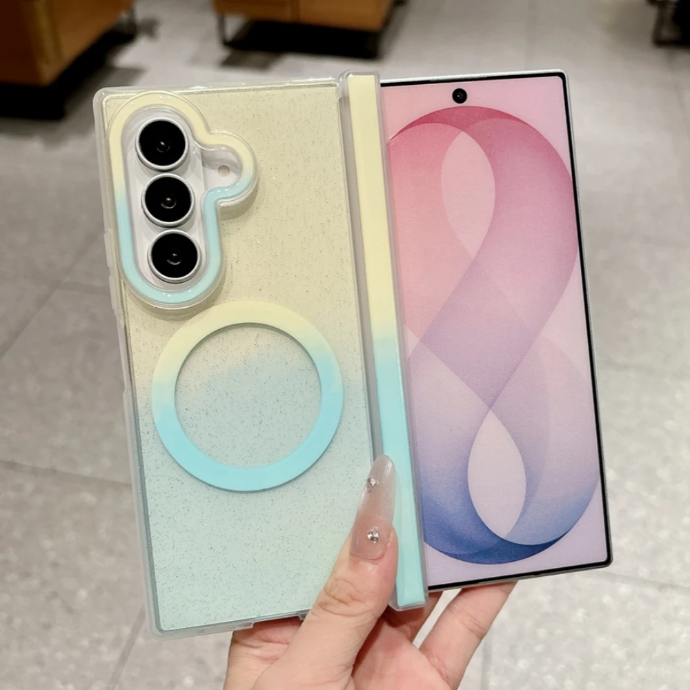 Translucent Glitter Gradient For Magsafe Case For Samsung Galaxy Z Fold 8 Ultra Magnetic Wireless Charging Shockproof Back Cover
