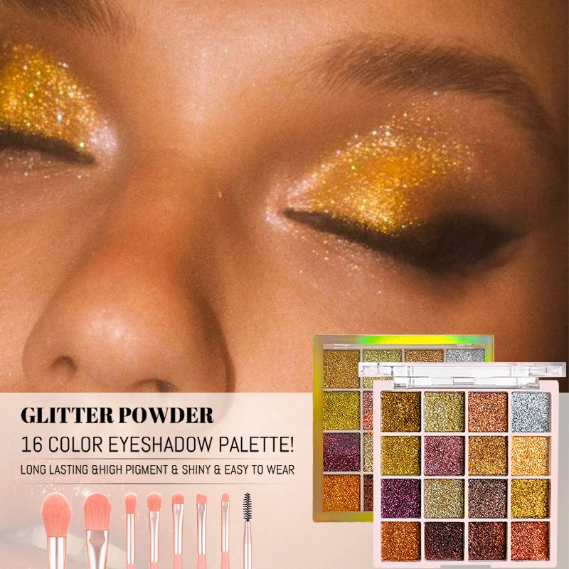 16color Eyeshadow Palette Shiny Golden Pearly Matte Glitter Eyeshadow Multicolor Matte Eye Shadow Long-lasting Eye Party Make Up