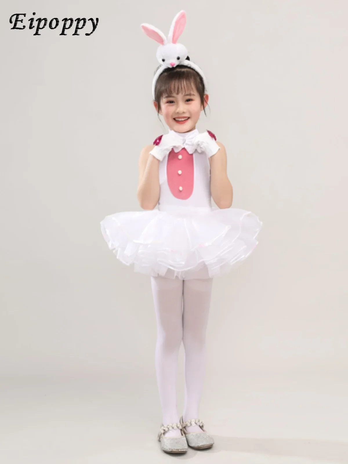 Costume de lapin pour enfants, vêtements de performance d'animaux, jupon de ballet blanc pour femmes, robe de phtaline pour enfants