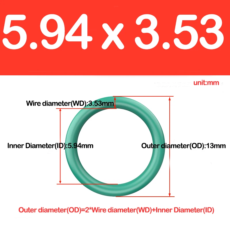 Fluorine Rubber O-Rings,CS 3.53mm,Green FKM O Ring Seal Thickness Oil Gaskets Fuel Washer,Inner Diameter 5.94-456.06MM,