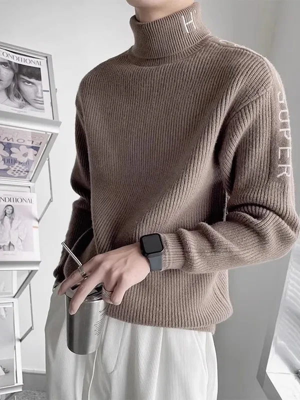 

Laid-ba High-End Knitted Sweater Men's Loose Casual High-ne Knit Base irt Faionable Korean Sle Autumn Winter New Ar...