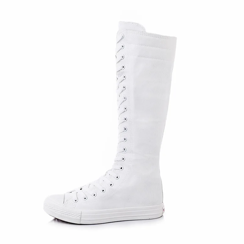 Korean Style Sneakers Fashion Slim Casual High-top Plus Size 42 43 Canvas Ladies Dance Shoes Zipper Women Long Knee-High Boots