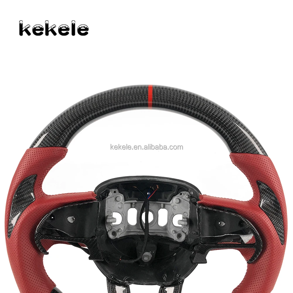Custom Herringbone Carbon Fiber Steering Wheel with  Perforated Leather for Dodge Challenger Hellcat SRT RT Series Charger Sport