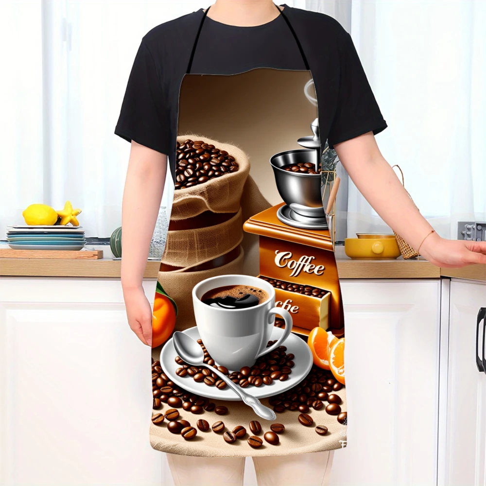 Coffee Lover Apron With Coffee Beans And Orange Design For Kitchen Cooking And Baking