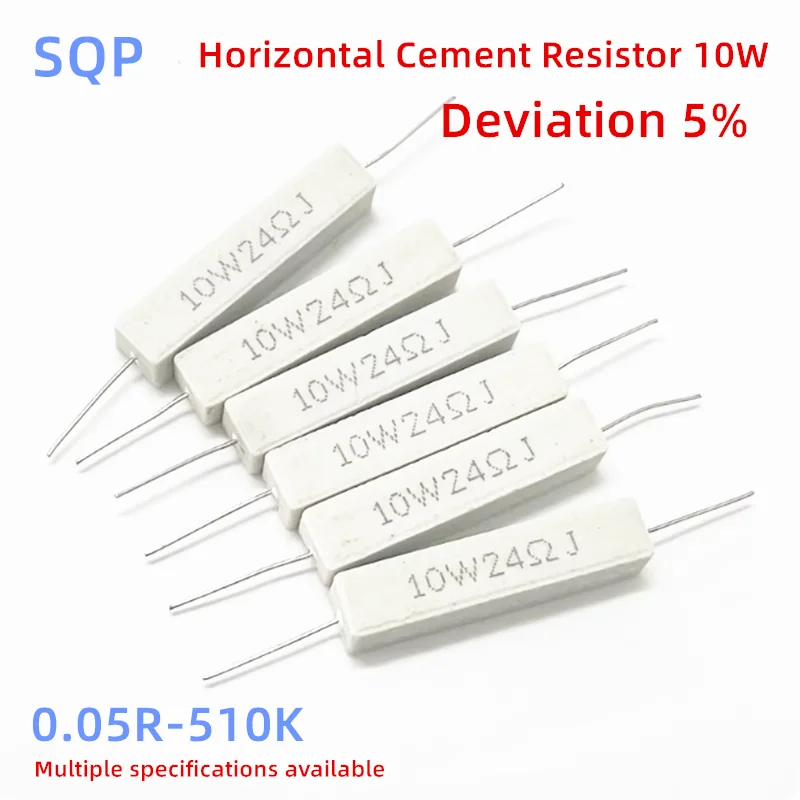 10 peças resistor de cimento horizontal sqp 10w 5% 0.1 ~ 100k 0.1r 10r 50r 0.25 0.33 0.5 1 2 5 8 10 15 20 25 30 100r 1k 2k 50k 120kohm
