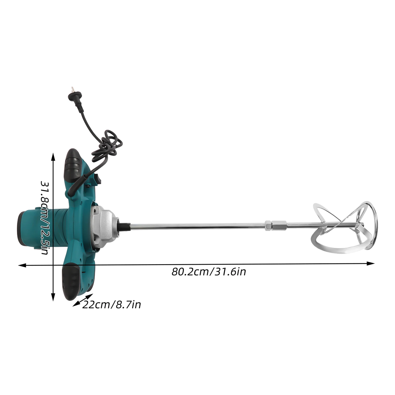 Handheld Concrete Mixer S-shape Mixing Head 2100W Pure Copper Motor with Self-locking Switch