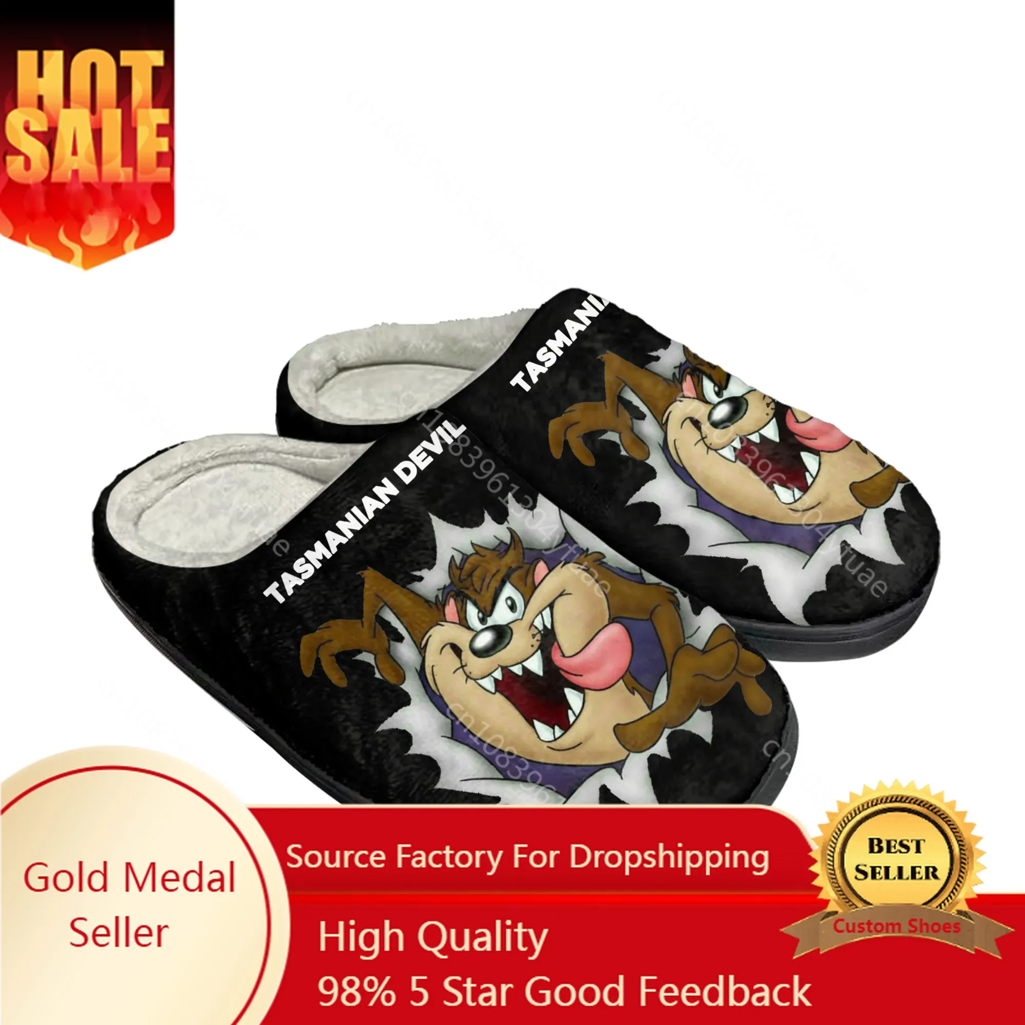 

D-Devil Home Cotton Slippers Mens Womens T-Tazmanian Plush Bedroom Casual Keep Warm Shoes Anime Custom Thermal Indoor Slipper