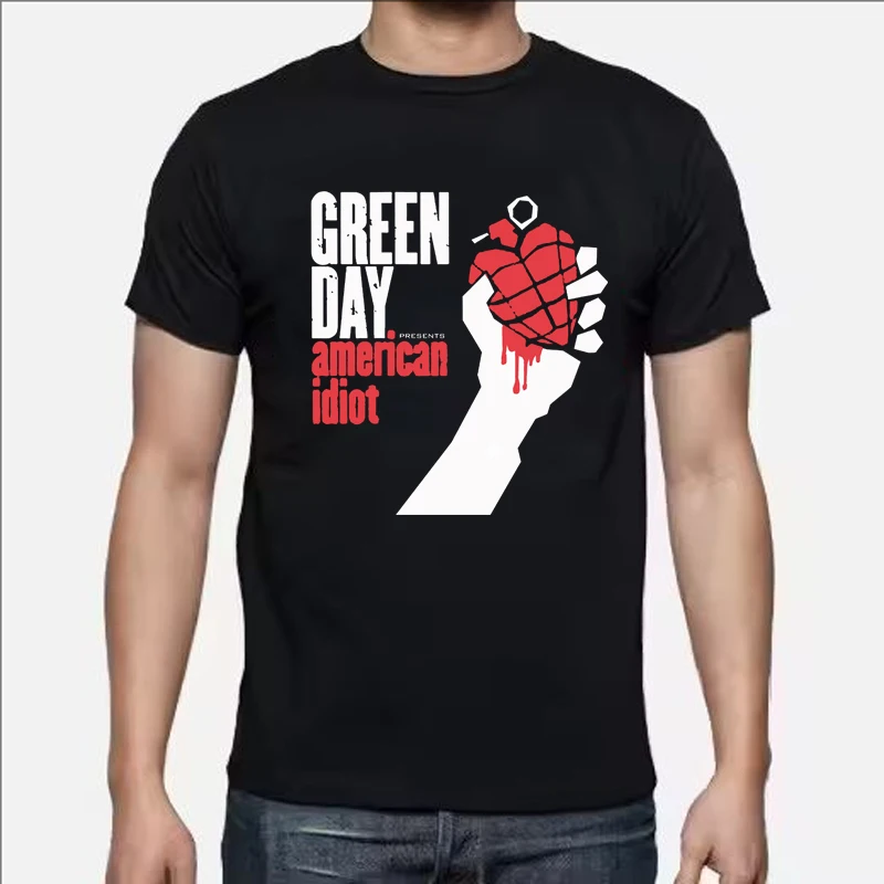 GREEN DAY American Idiot Print Tshirt American Punk Band Print Fashion Round Neck Short Sleeve Top for Men Casual Loose Tshirt