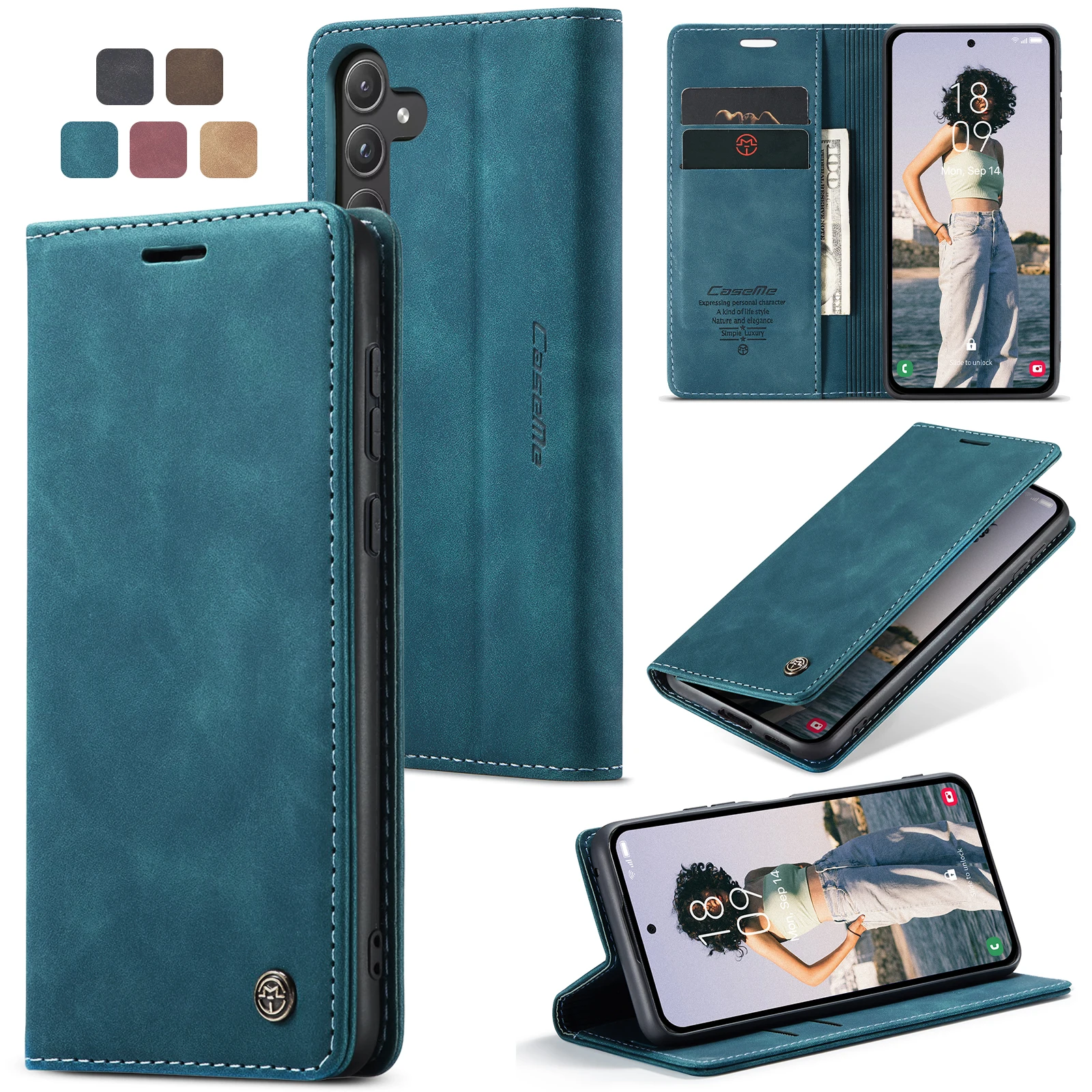 

Luxury Retro Case for Samsung Galaxy A55 Multiple Card Slots Stand Function Phone Cover for Galaxy A56 5G Leather Wallet