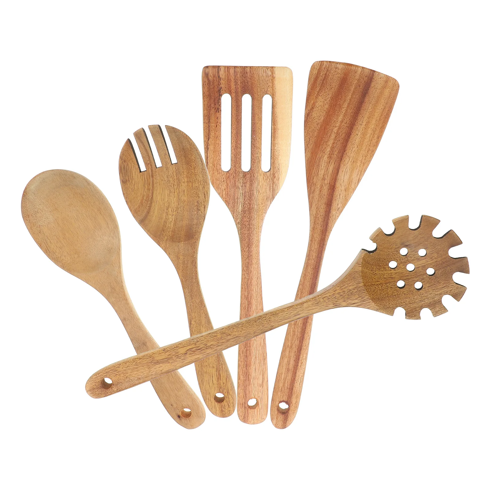 

5 Pcs Wood Cooking Spoons Set Heatresistant Nonscratch Wooden Kitchen Utensils Spoon Ladle Serving Tool