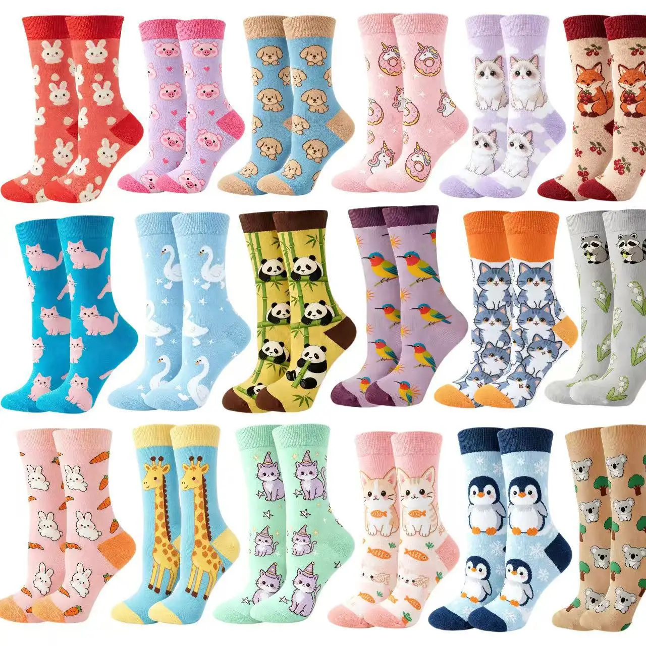 Cotton Cartoon Animal Jacquard Crew Socks Cute Rabbit Panda Dog Cat Pattern Socks Unisex Men Women Casual Daily Socks