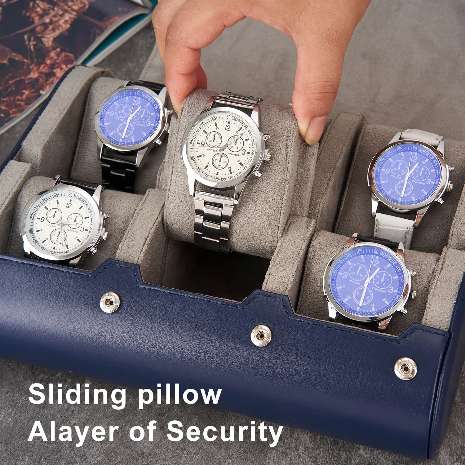 6 Slot Watch Storage Travel Box Watch Roll Case PU Leather Flannel Organizer Customizable Logo Name Gift Transport Portable OEM