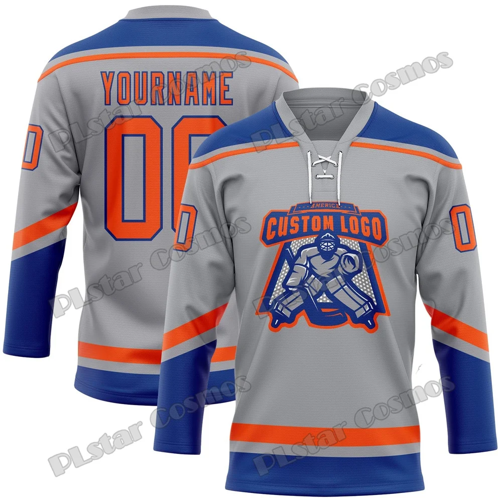 Custom Logo & Name 3D Printed Men's Hockey Jersey Gray Purple Gold Lace Neck Design Summer Unisex Fashion Sport Team Shirt YU20 view 5