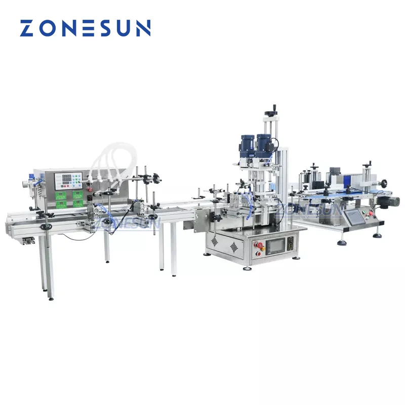 Zonesun máquina de produção para enchimento e encapsulamento de líquidos, automática, para rotulagem, garrafa de óleo, sabonete líquido, bebida, suco, água, vinho