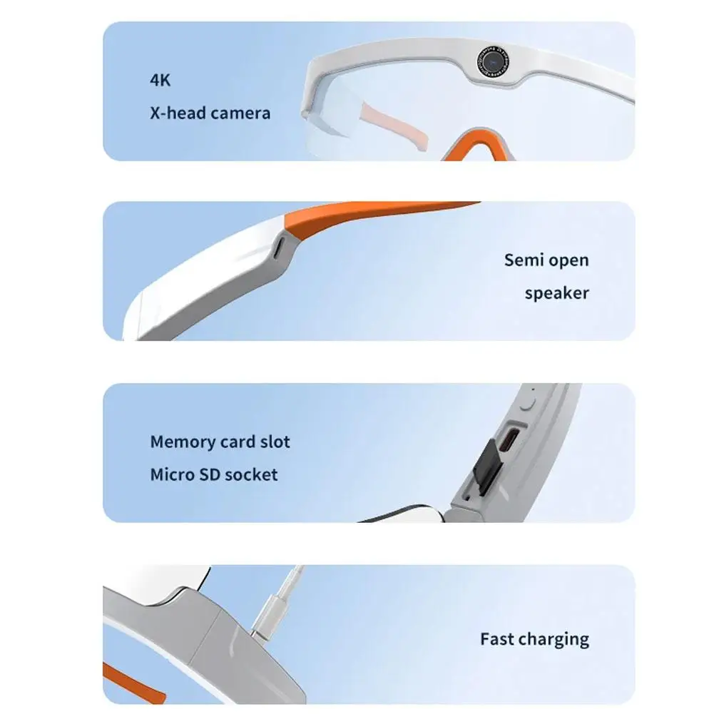 Беспроводные очки 4K с высокой четкостью, головной убор, Умные Bluetooth-очки для спортивной видеозаписи и фотографии