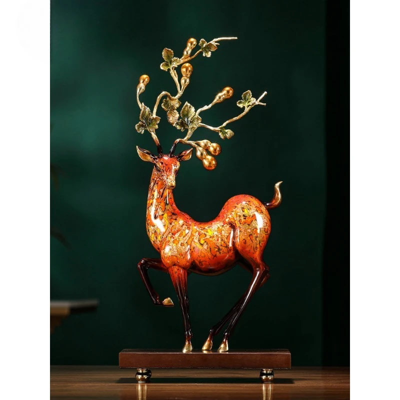 

Large lacquer sika deer ornament brass home living room wine cabinet decoration