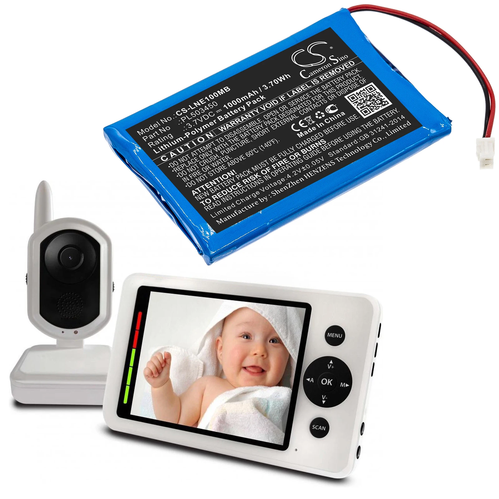 Li-Polymer BabyPhone Battery for Luvion,3.7v,1000mAh,Grand Elite,Grand Elite Baby Monitor,PL503450