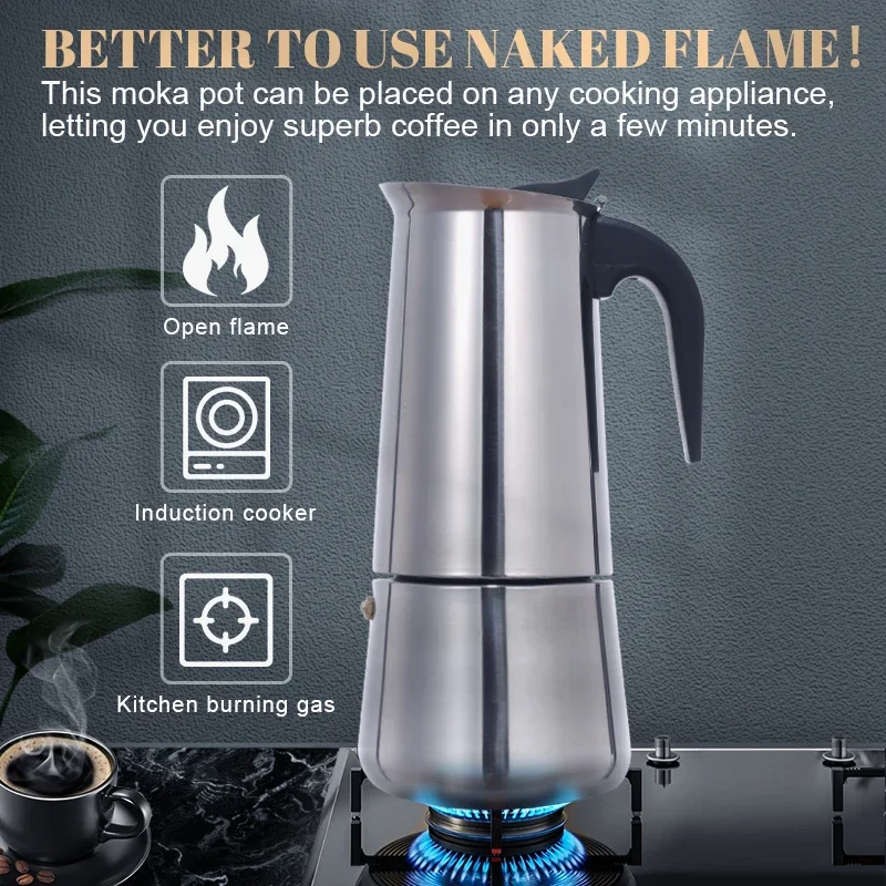 Stainless Steel Coffee Maker Coffee Pot Moka Pot Geyser Coffee Makers Kettle Coffee Brewer Latte Percolator Stove Coffee Tools