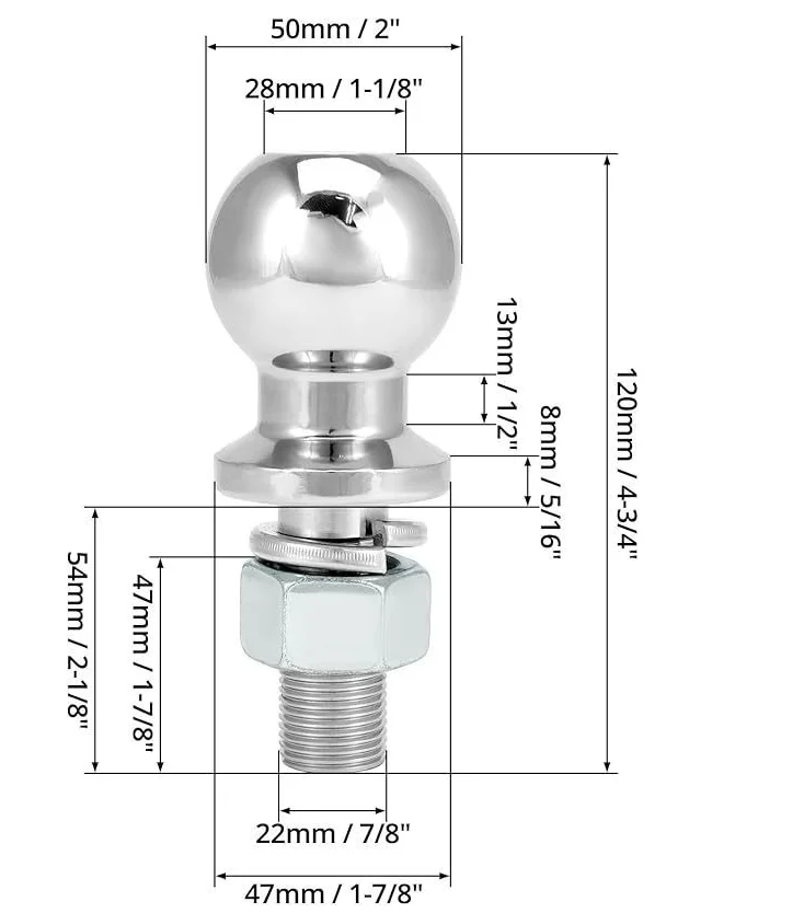 Trailer Tow Ball Hitch Mount Coupling Shank M22 Thread Heavy Duty 50mm 3.5T for RV Camper Caravan Boat Equipment Towing Accessor