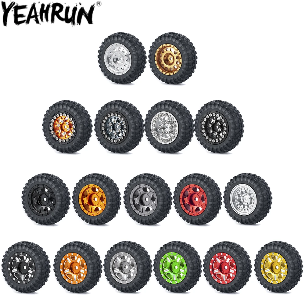 YEAHRUN 4PCS Wheels Tires Hubs Set for Kyosho Jimny 1/18, Miniz-Z 4X4 JEEP Wrangler, 4Runner Hilux 1/24 RC Crawler Car Parts