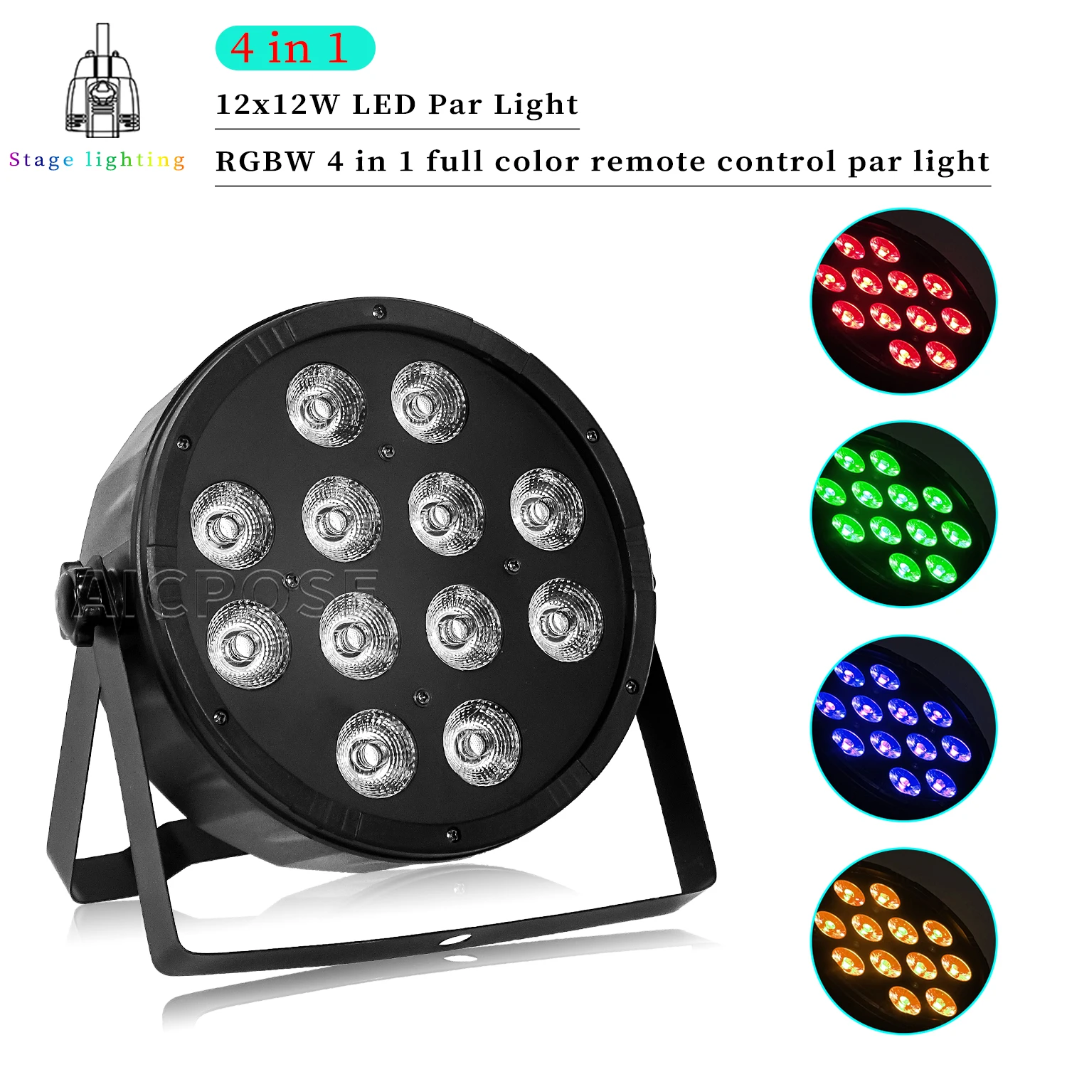 12x12 واط RGBW 4 في 1 LED الاسمية ضوء التحكم عن بعد شقة بقعة ضوء DMX512 التحكم للحزب الرقص استوديو DJ ديسكو المرحلة الإضاءة