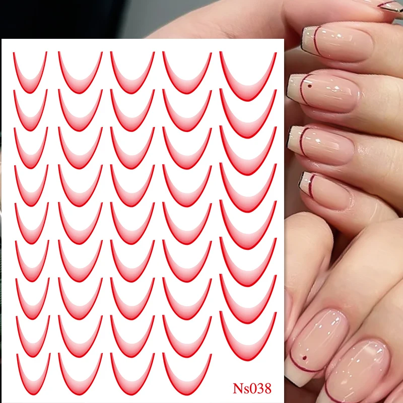 3D Gradient French Line Nail Stickers Design French Romance Fashion Nail Accessories Gradient Line Nail Decal