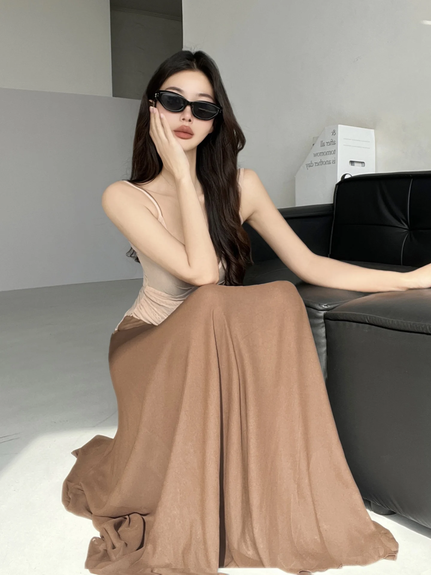 

Western Desert Sle Color Colion Lace Crop Top And High Waist Long Skirt Set Women's Faion Autumn Collection