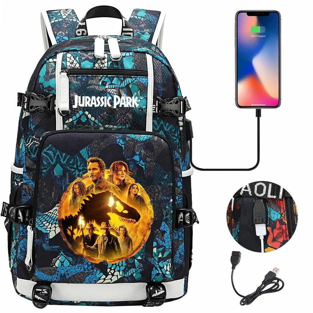 New Jurassic World Backpack USB Black Computer Men Women Travel Daypack Student School Bags Casual Laptop Shoulder Bags