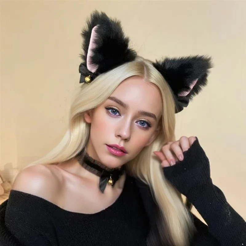 Cute Cat Ear Hair Wear Claw Gloves Girls Cosplay Costume Plush Bell Cat Fur Ear Hairband Night Party Club Headbands