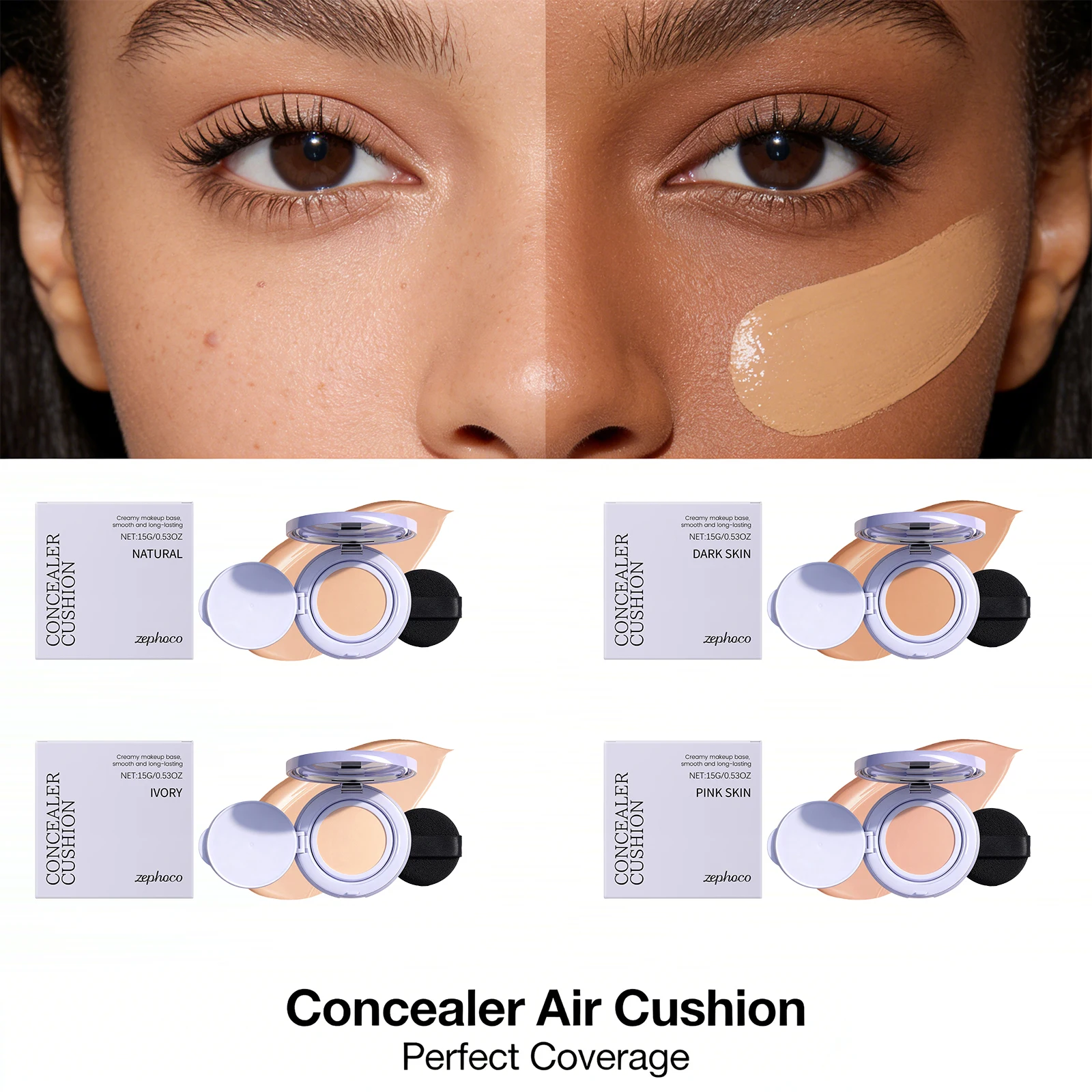 Purple Concealer Air Cushion Foundation Oil-Control Waterproof Long-Lasting Natural Full Coverage Bb Cream Face Cosmetics Makeup