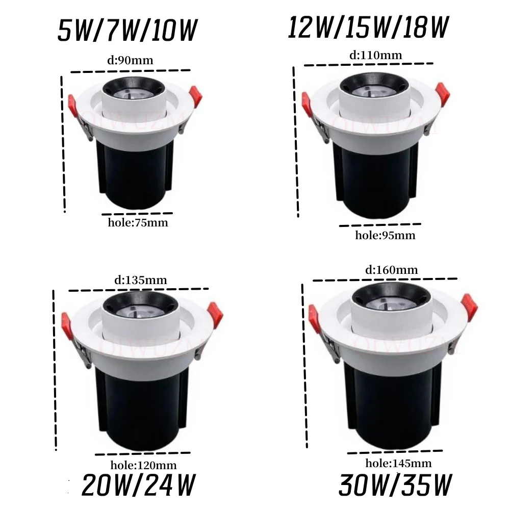 Recesso LED COB Spotlight para casa e negócios, lâmpada do teto, rotação esticável, 360 °, 7W, 10W, 12W, 15W, 18W, 20W, 24W, AC110V220V