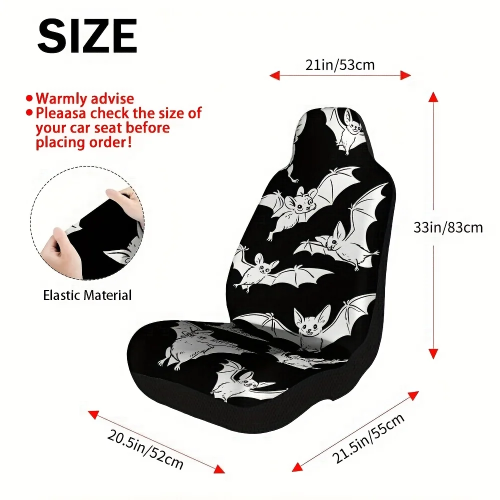2pcs Halloween Flying Bats Design Car Seat Cover Set For Most Cars – Trendy, Comfortable, High-Quality Protector Covers, Fit,