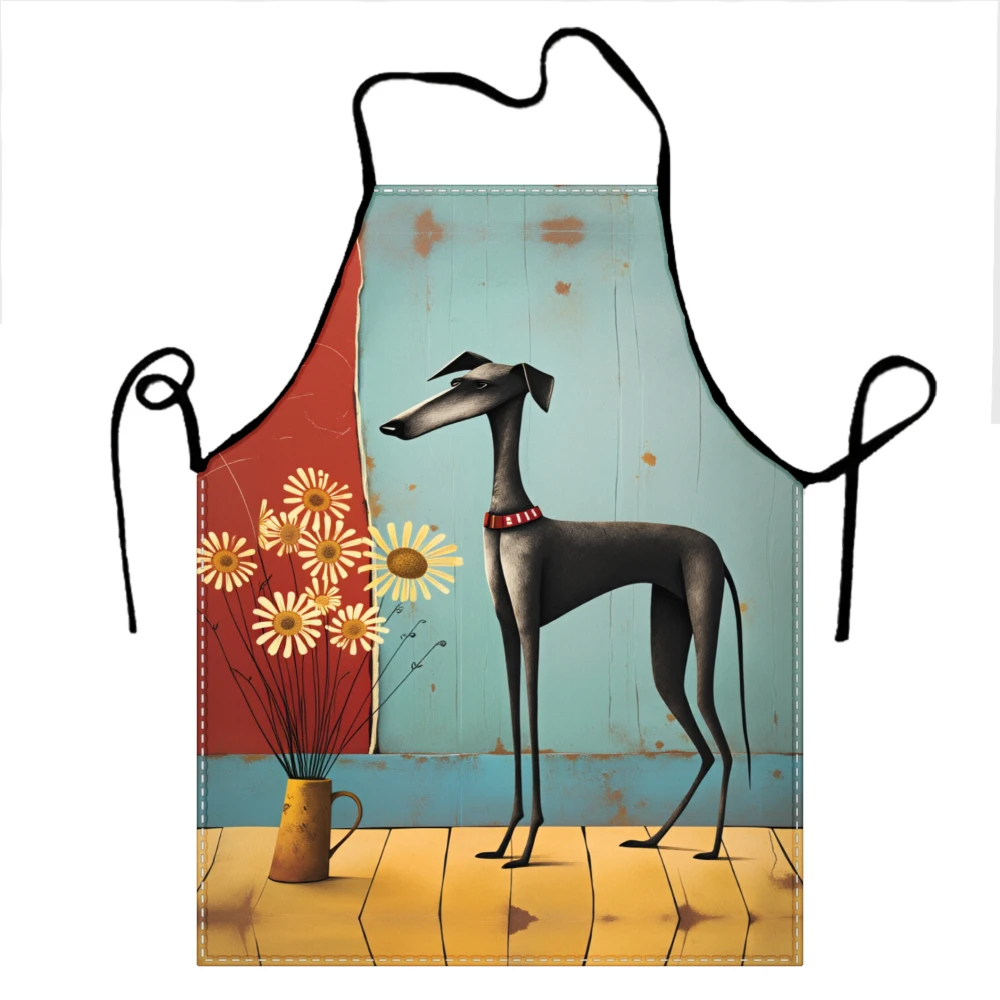 Whippet Dog Apron With Daisy Flowers And Rustic Wood Design For Cooking And Baking