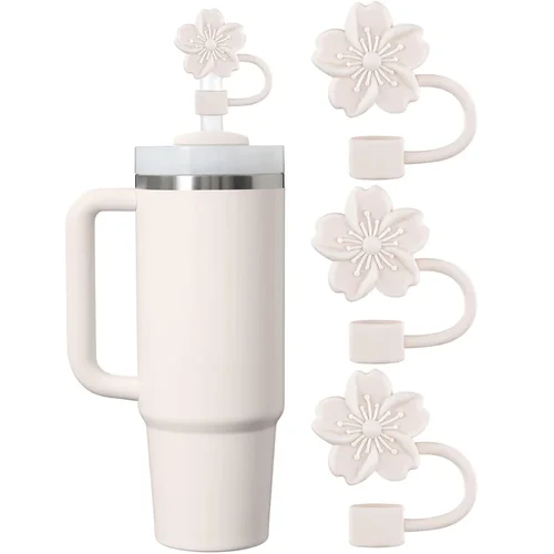 스탠리 컵용 빨대 커버 캡, 베고니아 꽃, 방진 빨대 토퍼, 재사용 가능한 실리콘 빨대 팁 뚜껑, 파티 장식, 10mm, 3 개 