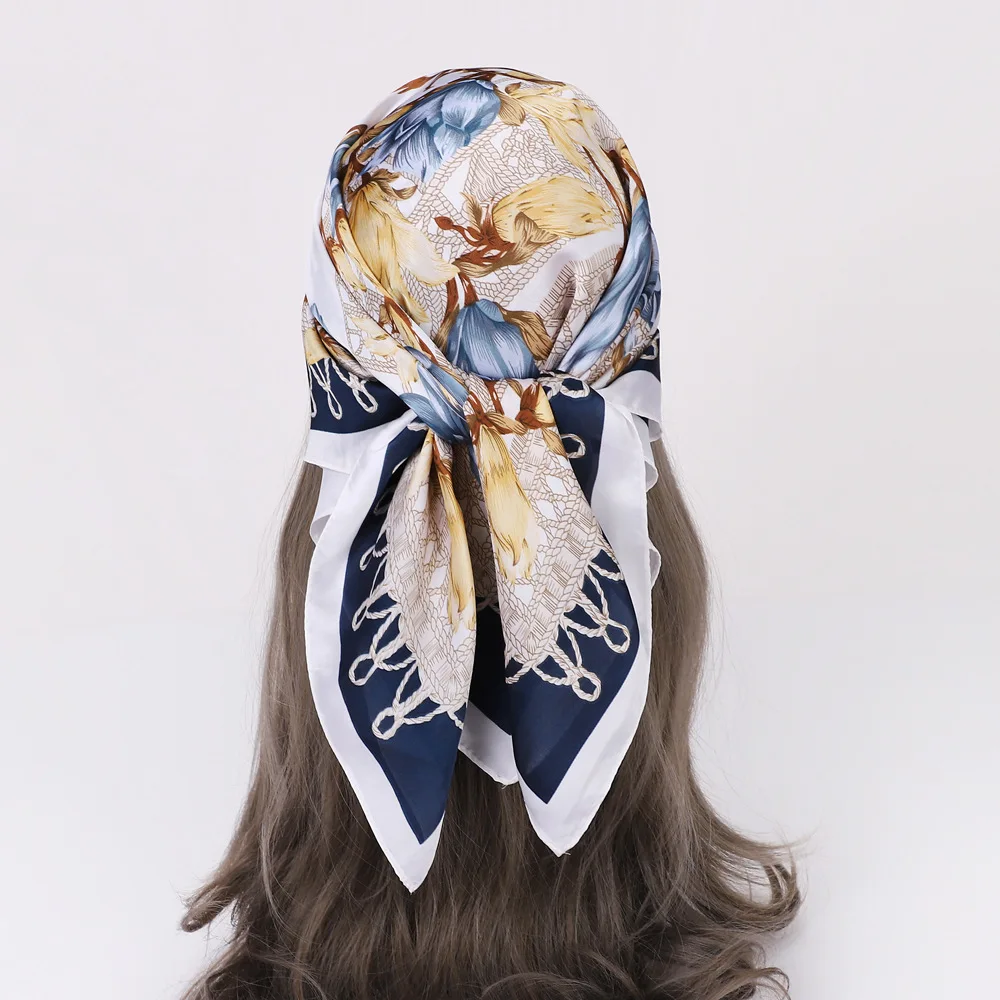 58cm Plant Flowers Scarves Bandanas Headband Hair Scarf Print Kerchief for Women Floral Square Scarf Neck Tie Neckerchief Turban