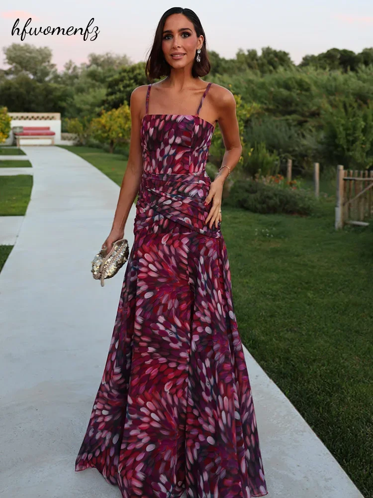Blumendruck-Maxikleid mit Spaghettiträgern für Damen, ärmellos, hochtailliert, rückenfrei, Sommer 2026, Urlaub, Strand, sexy Kleider