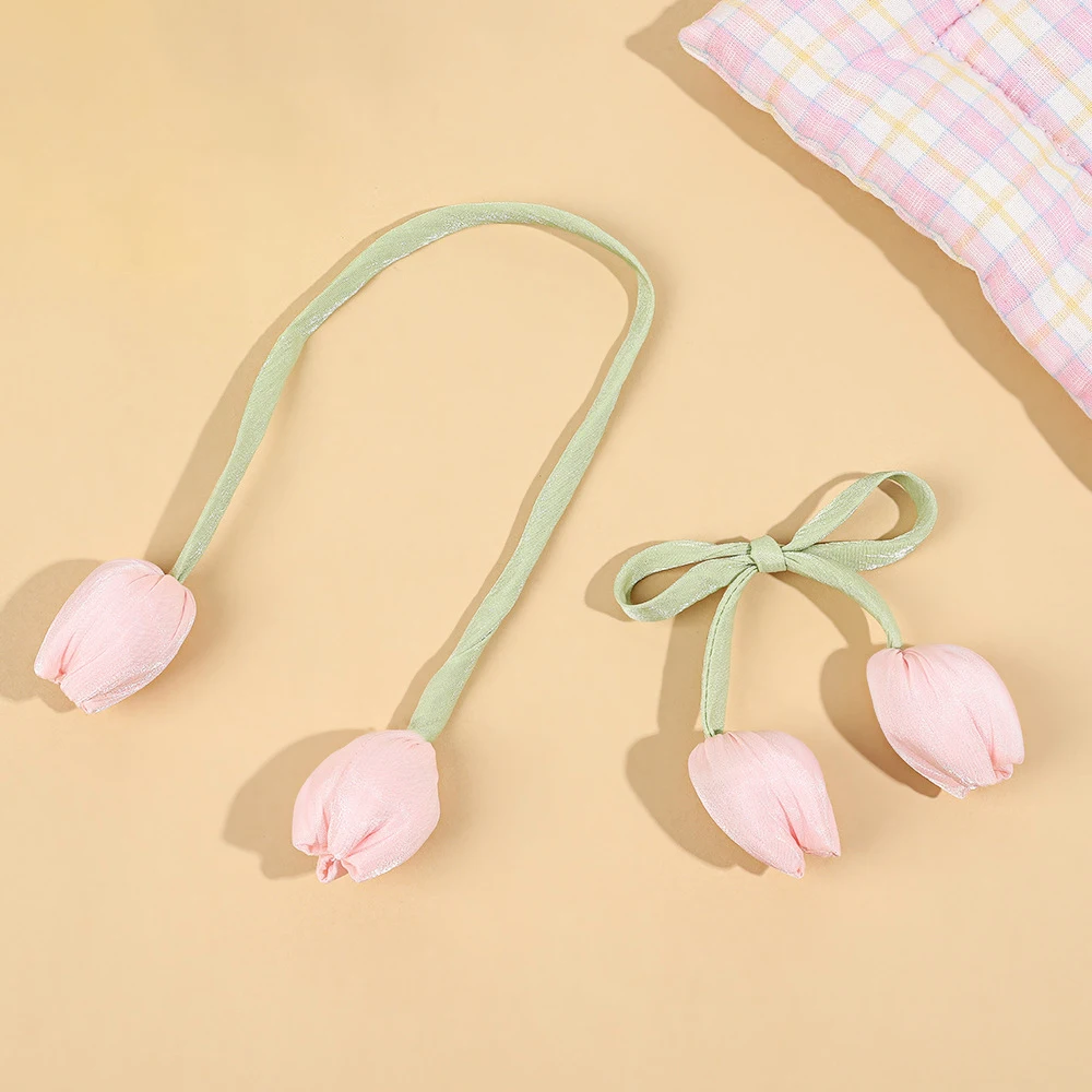 Decoración de pastel de flores con lazo de tulipán, diadema hecha a mano, almohadas, bolsa, parches de ganchillo, decoración, accesorios de ropa de flores 3D, 1 ud.