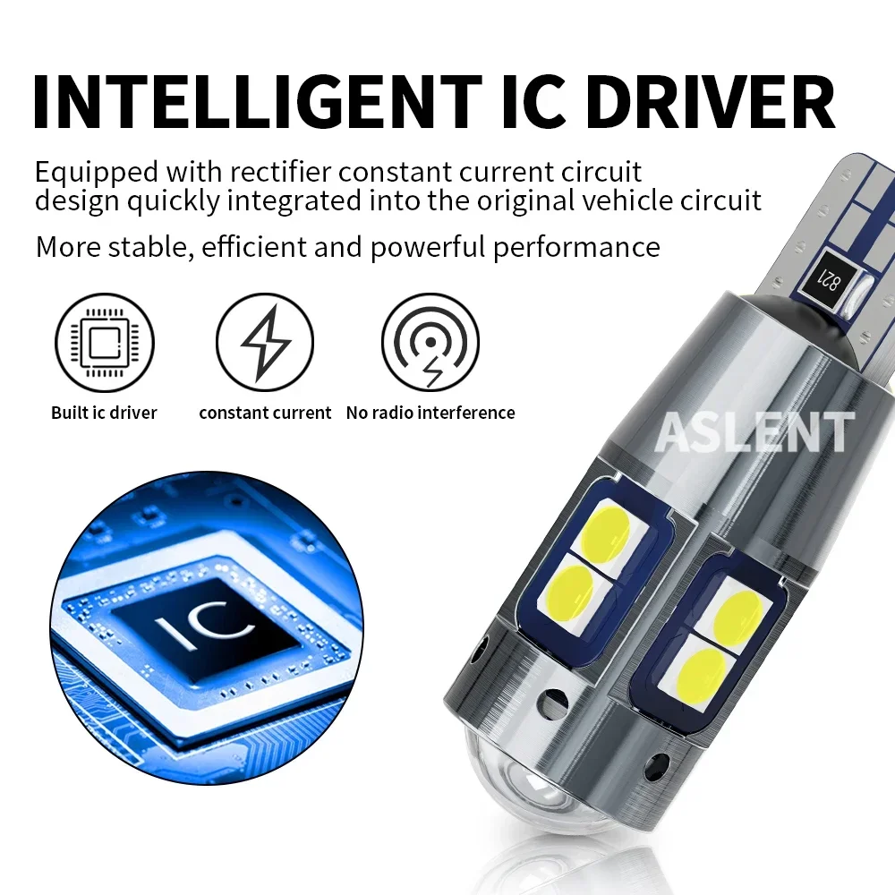 6PCS High Quality T10 W5W 168 192 Led Tail Light 3030 10smd 12V Auto Lamp CANBUS NO Error Car Marker Parking Bulb 6000K ASLENT